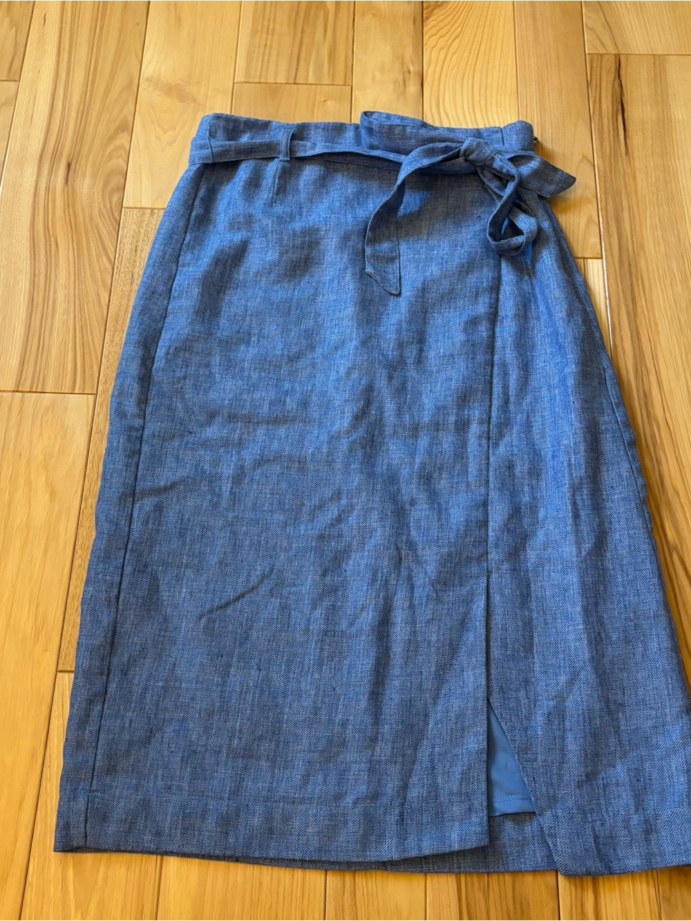 Banana Republic Linen Blend A Line Crosstwill Blue Belted Skirt